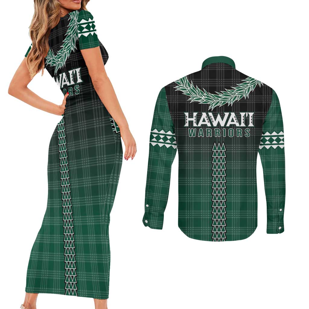 Rainbow Warriors Hawaii Palaka Couples Matching Short Sleeve Bodycon Dress and Long Sleeve Button Shirt Maile Lei LT7 - Polynesian Pride