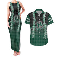 Rainbow Warriors Hawaii Palaka Couples Matching Tank Maxi Dress and Hawaiian Shirt Maile Lei LT7 Dark Green - Polynesian Pride