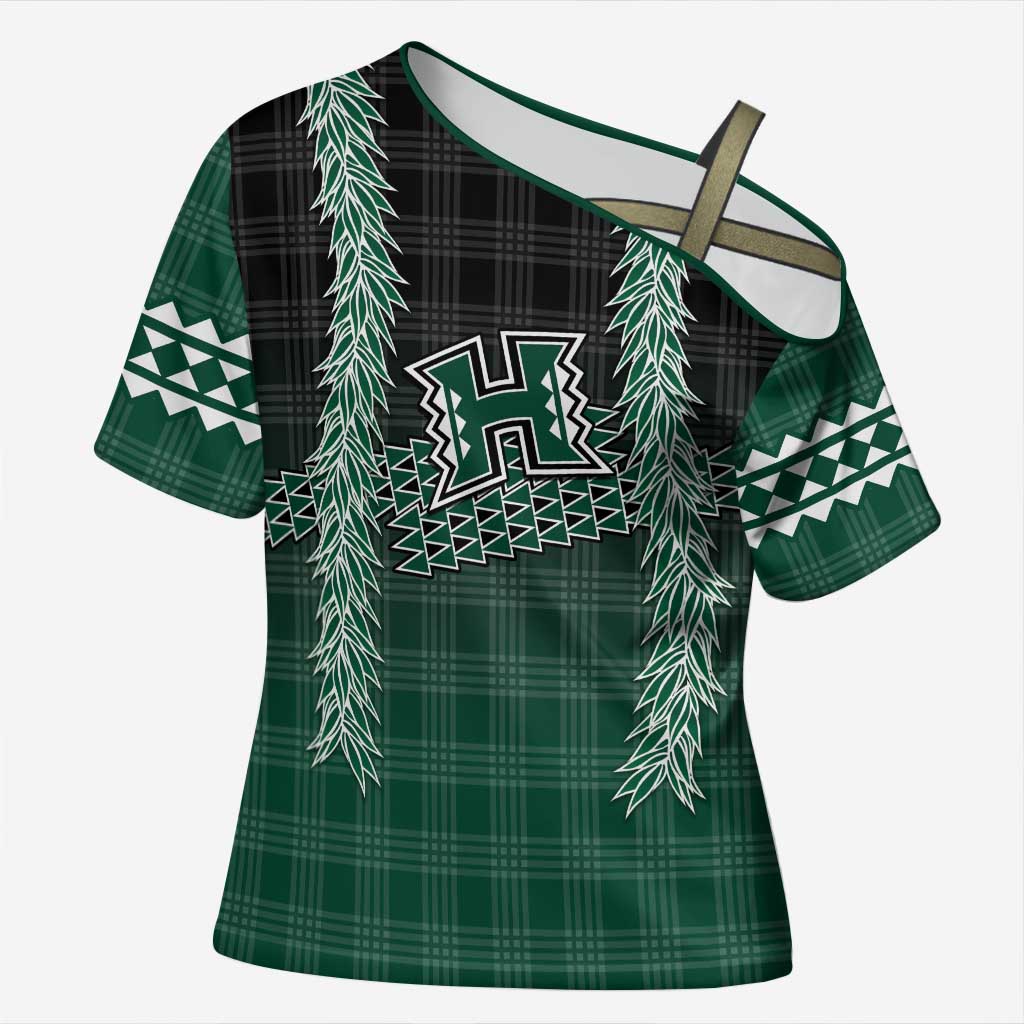 Rainbow Warriors Hawaii Palaka Cross Shoulder Shirt Maile Lei LT7 Female Dark Green - Polynesian Pride