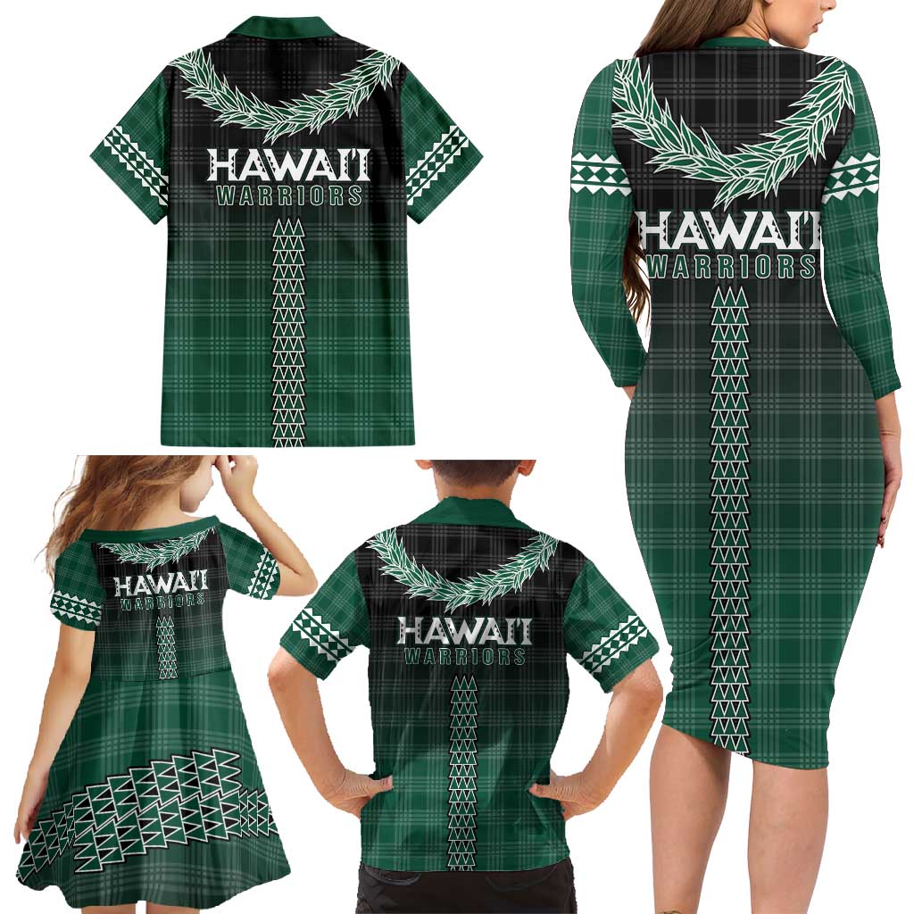 Rainbow Warriors Hawaii Palaka Family Matching Long Sleeve Bodycon Dress and Hawaiian Shirt Maile Lei - Polynesian Pride