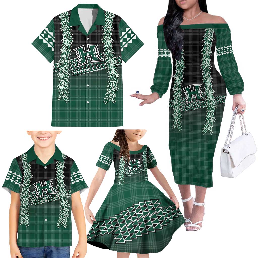 Rainbow Warriors Hawaii Palaka Family Matching Off The Shoulder Long Sleeve Dress and Hawaiian Shirt Maile Lei LT7 - Polynesian Pride