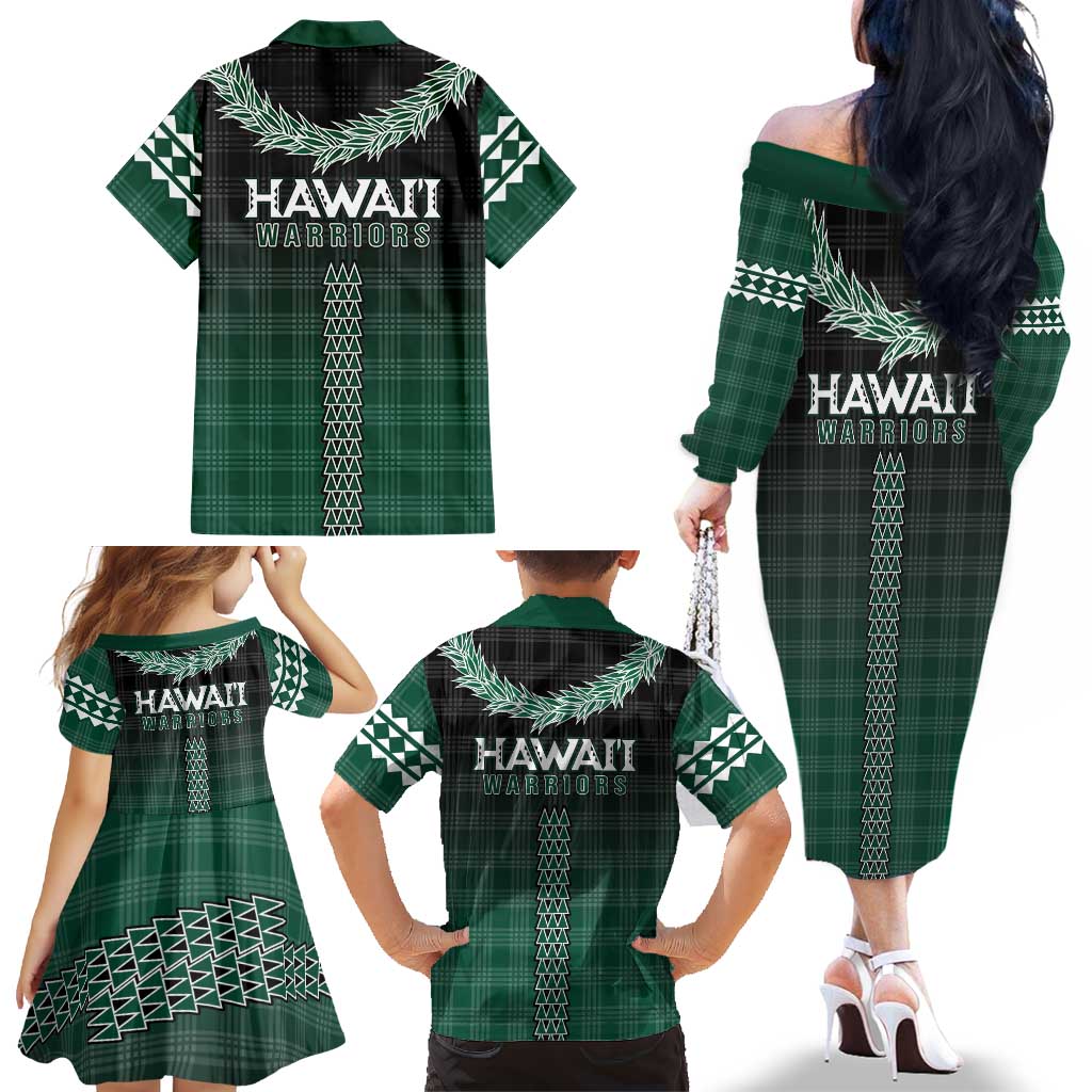 Rainbow Warriors Hawaii Palaka Family Matching Off The Shoulder Long Sleeve Dress and Hawaiian Shirt Maile Lei - Polynesian Pride