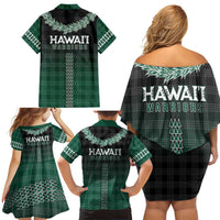 Rainbow Warriors Hawaii Palaka Family Matching Off Shoulder Short Dress and Hawaiian Shirt Maile Lei - Polynesian Pride