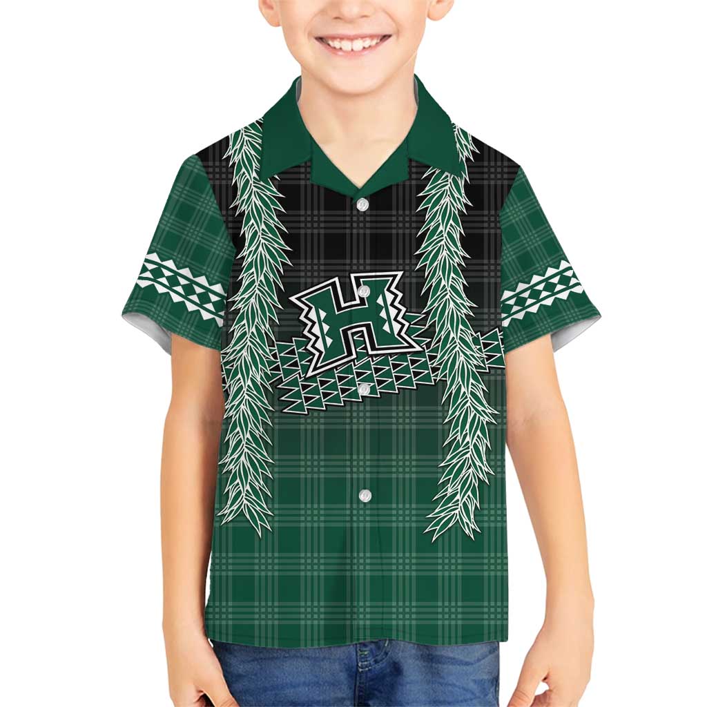 Rainbow Warriors Hawaii Palaka Family Matching Off Shoulder Short Dress and Hawaiian Shirt Maile Lei - Polynesian Pride