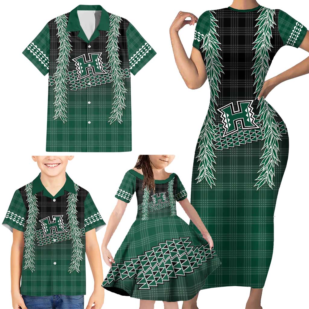 Rainbow Warriors Hawaii Palaka Family Matching Short Sleeve Bodycon Dress and Hawaiian Shirt Maile Lei - Polynesian Pride