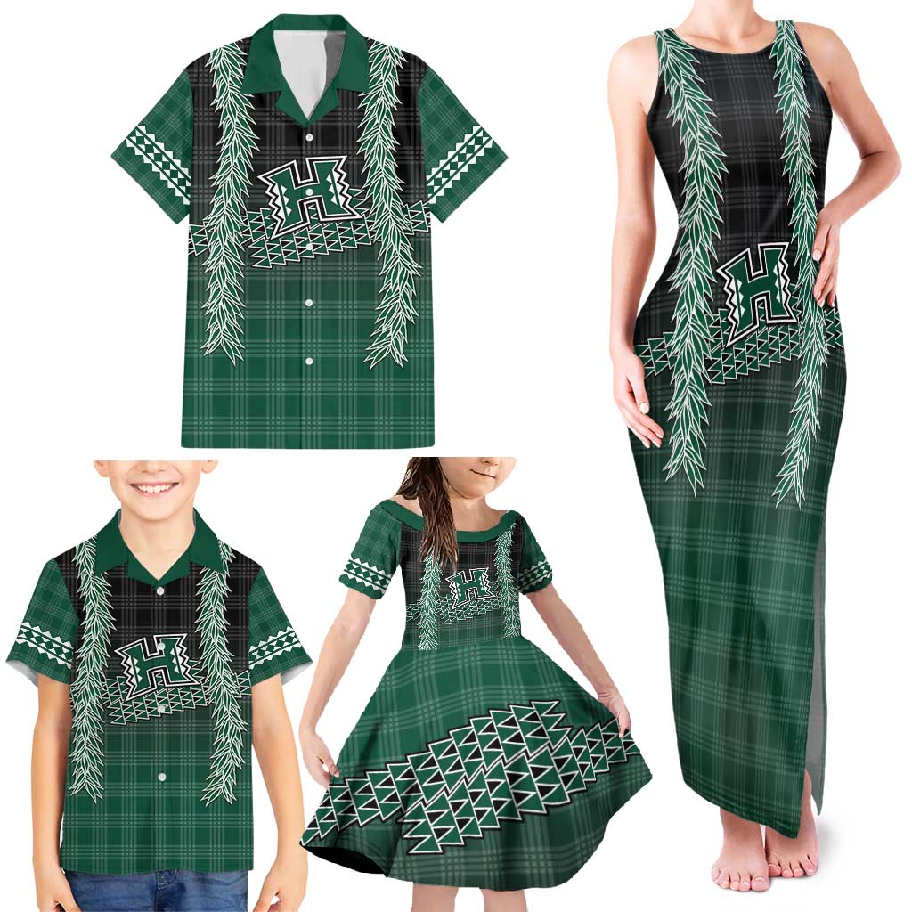 Rainbow Warriors Hawaii Palaka Family Matching Tank Maxi Dress and Hawaiian Shirt Maile Lei - Polynesian Pride