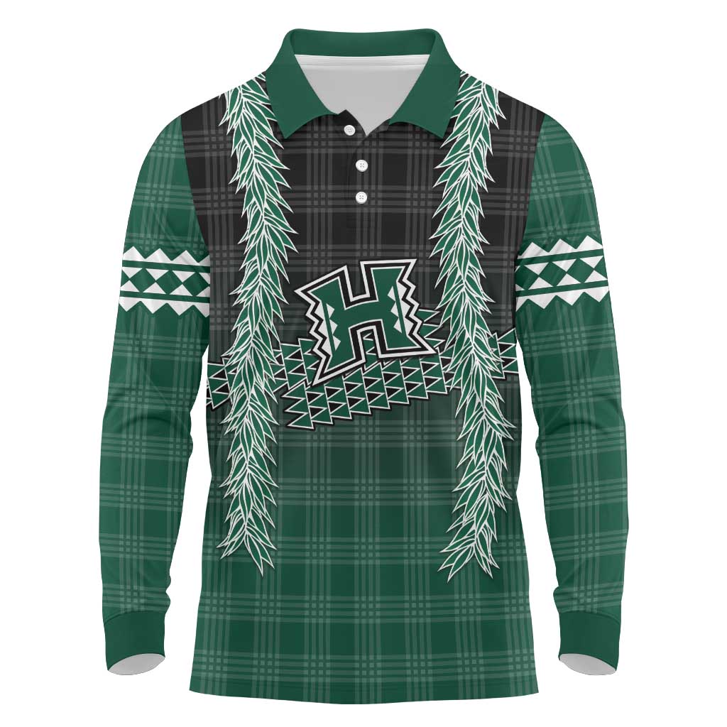 Rainbow Warriors Hawaii Palaka Long Sleeve Polo Shirt Maile Lei LT7 Dark Green - Polynesian Pride