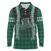 Rainbow Warriors Hawaii Palaka Long Sleeve Polo Shirt Maile Lei LT7 Dark Green - Polynesian Pride