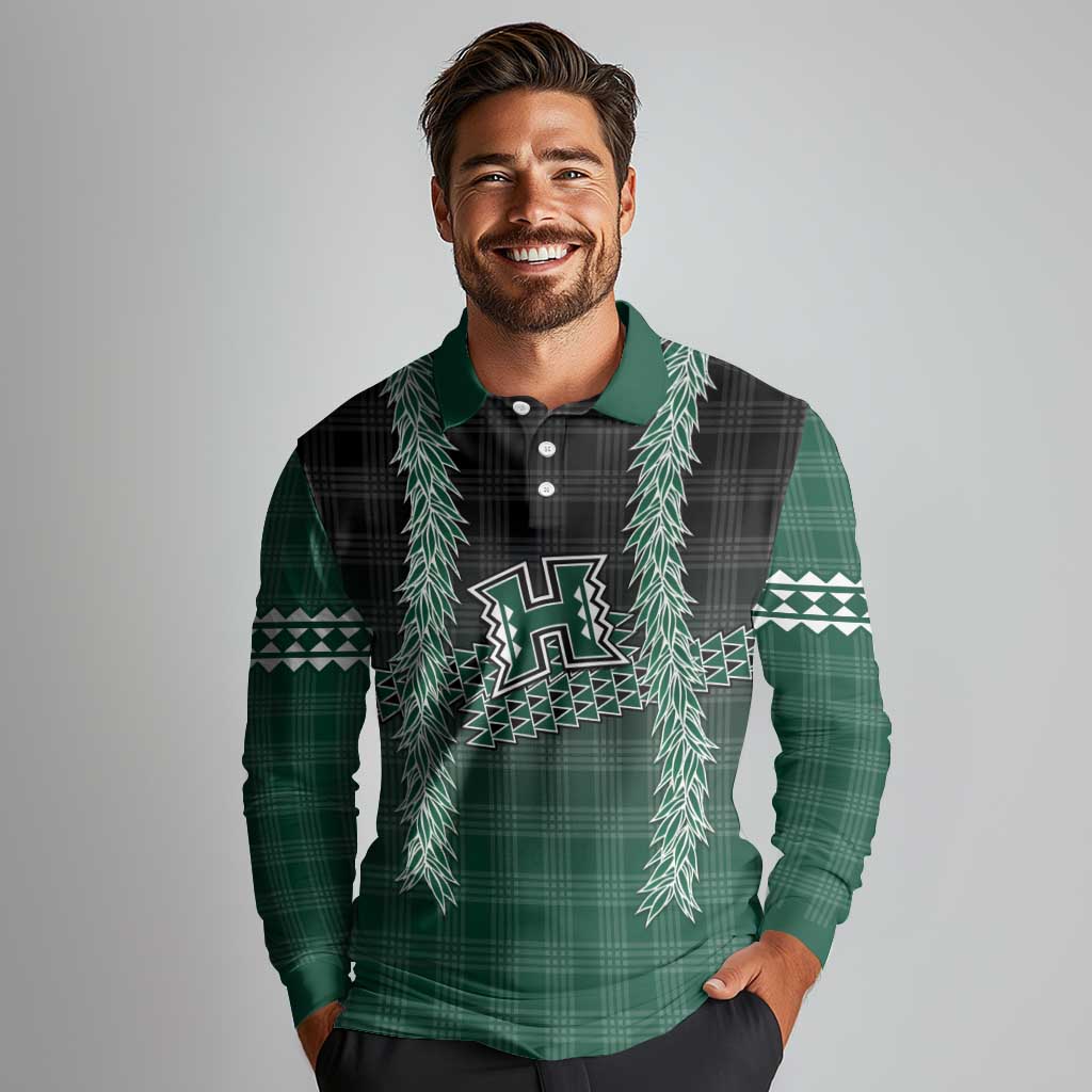 Rainbow Warriors Hawaii Palaka Long Sleeve Polo Shirt Maile Lei LT7 - Polynesian Pride