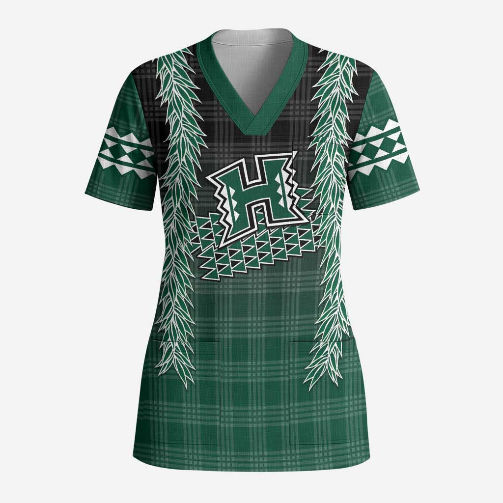 Rainbow Warriors Hawaii Palaka Scrub Top Maile Lei LT7 Adult Dark Green - Polynesian Pride