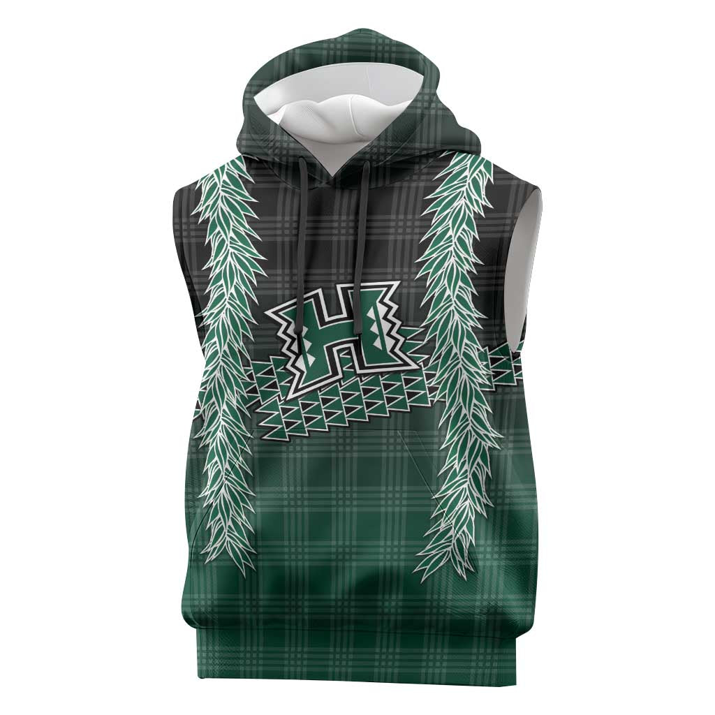 Rainbow Warriors Hawaii Palaka Sleeveless Hoodie Maile Lei LT7 Dark Green - Polynesian Pride