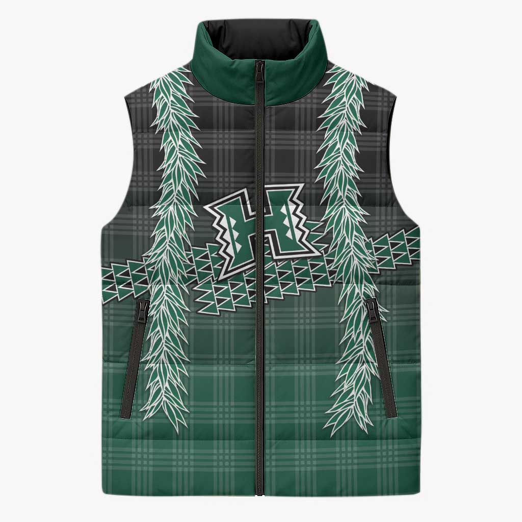 Rainbow Warriors Hawaii Palaka Sleeveless Puffer Jacket Maile Lei LT7 Unisex Dark Green - Polynesian Pride