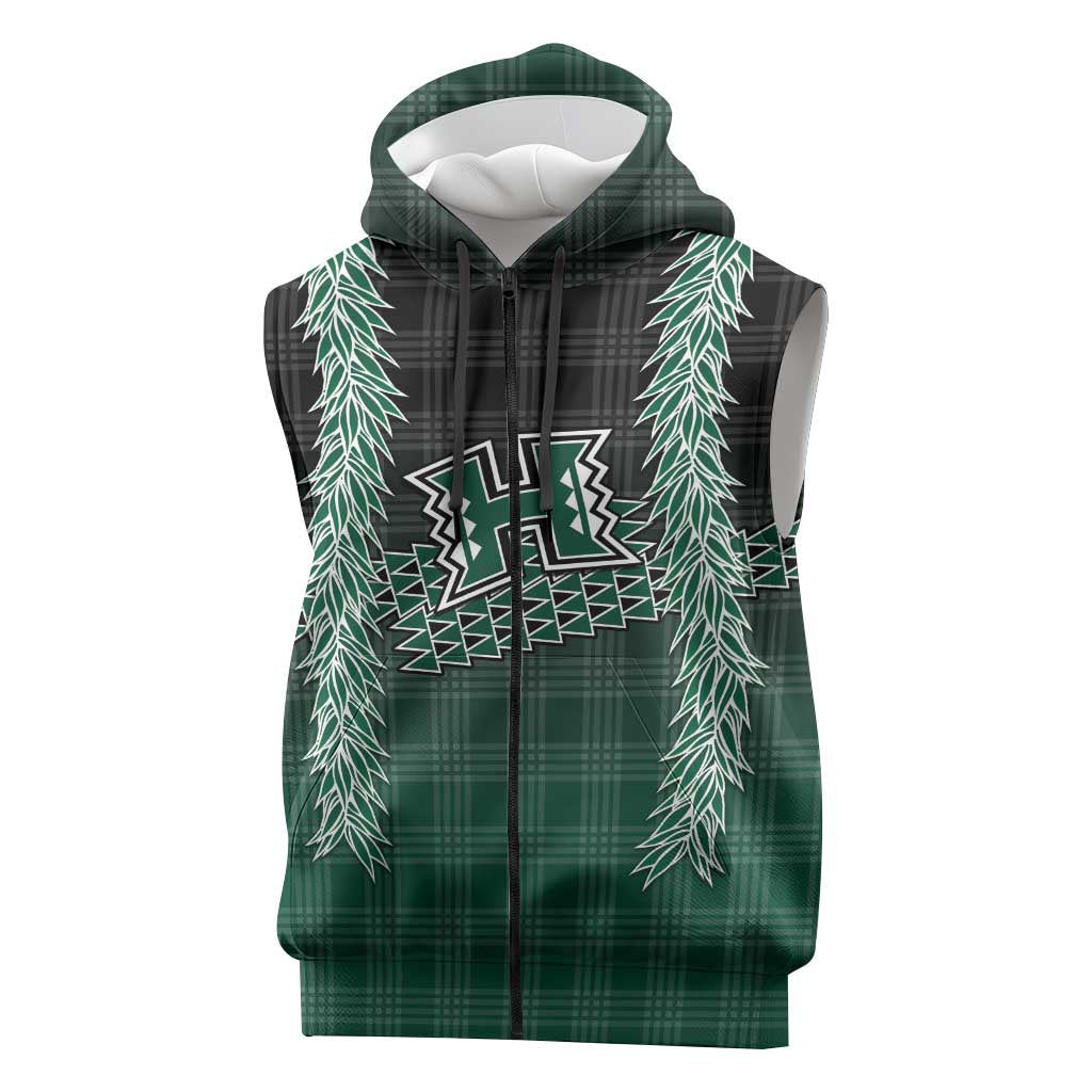 Rainbow Warriors Hawaii Palaka Sleeveless Zip Hoodie Maile Lei LT7 Dark Green - Polynesian Pride