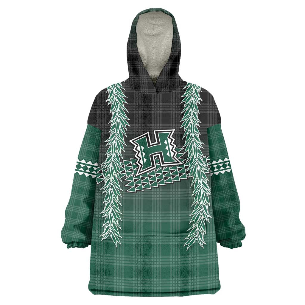 Rainbow Warriors Hawaii Palaka Wearable Blanket Hoodie Maile Lei LT7 One Size Dark Green - Polynesian Pride