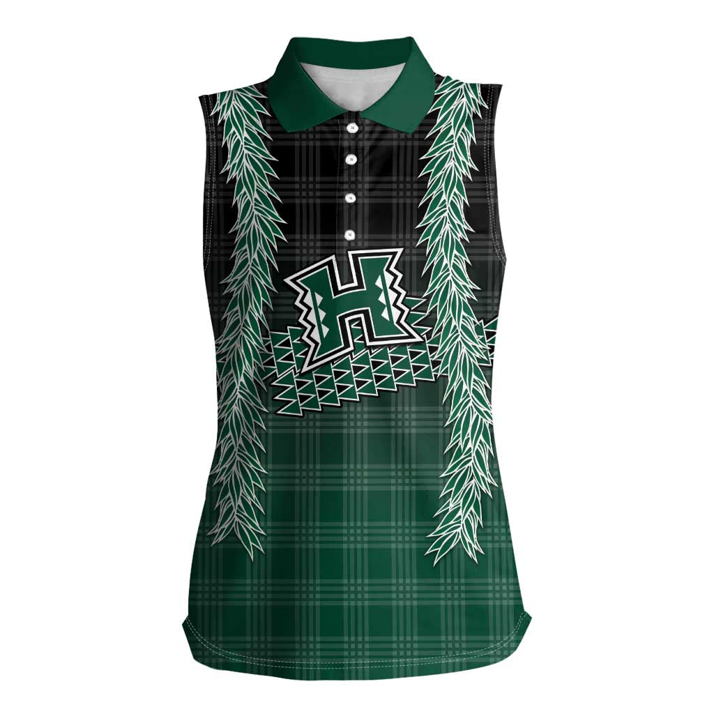 Rainbow Warriors Hawaii Palaka Women Sleeveless Polo Shirt Maile Lei LT7 Female Dark Green - Polynesian Pride