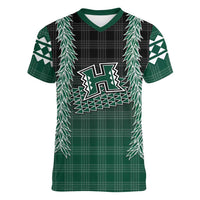 Rainbow Warriors Hawaii Palaka Women V-Neck T-Shirt Maile Lei LT7 Female Dark Green - Polynesian Pride