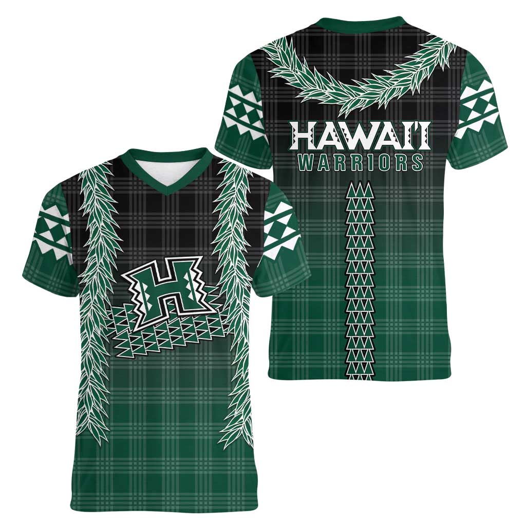 Rainbow Warriors Hawaii Palaka Women V-Neck T-Shirt Maile Lei LT7 - Polynesian Pride