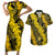 Hawaii Oahu Ilima Lei Couples Matching Short Sleeve Bodycon Dress and Hawaiian Shirt LT7 Yellow - Polynesian Pride