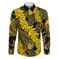 Hawaii Oahu Ilima Lei Family Matching Long Sleeve Bodycon Dress and Hawaiian Shirt LT7 Dad's Shirt - Long Sleeve Yellow - Polynesian Pride