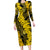 Hawaii Oahu Ilima Lei Family Matching Long Sleeve Bodycon Dress and Hawaiian Shirt LT7 Mom's Dress Yellow - Polynesian Pride