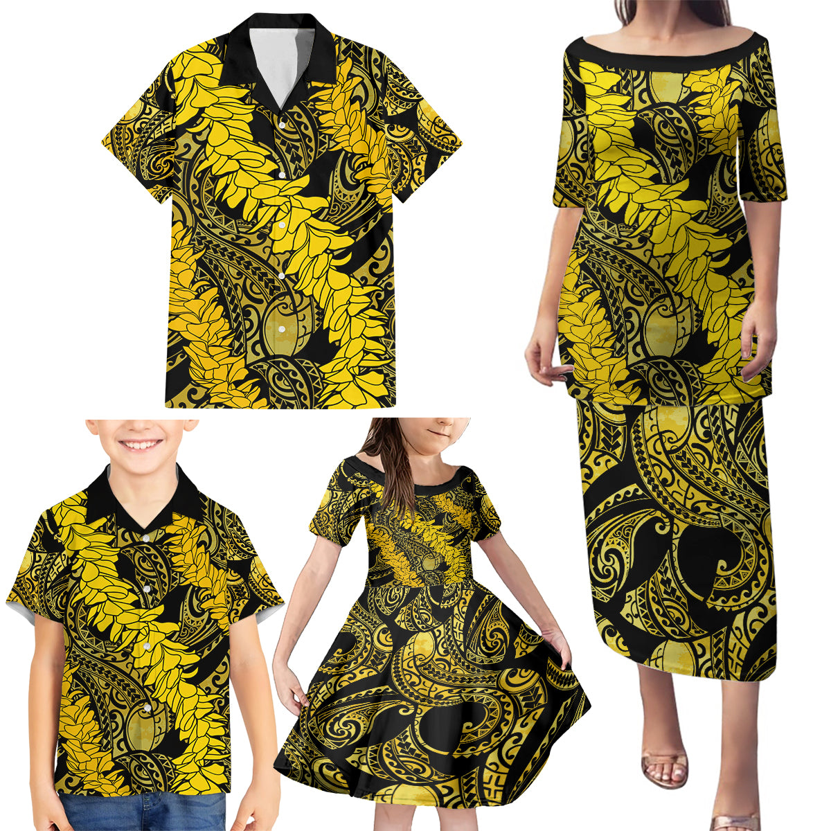 Hawaii Oahu Ilima Lei Family Matching Puletasi and Hawaiian Shirt LT7 - Polynesian Pride