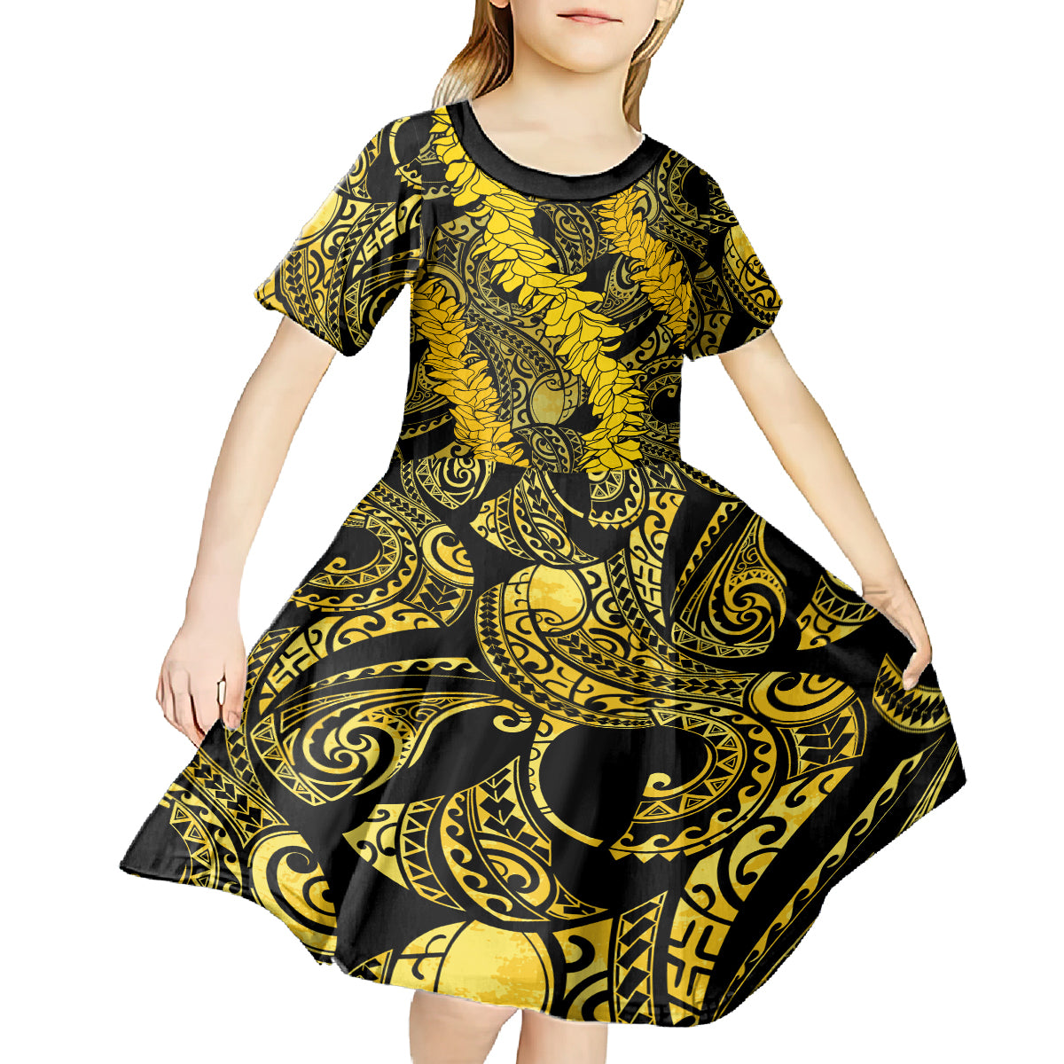 Hawaii Oahu Ilima Lei Kid Short Sleeve Dress LT7 - Polynesian Pride