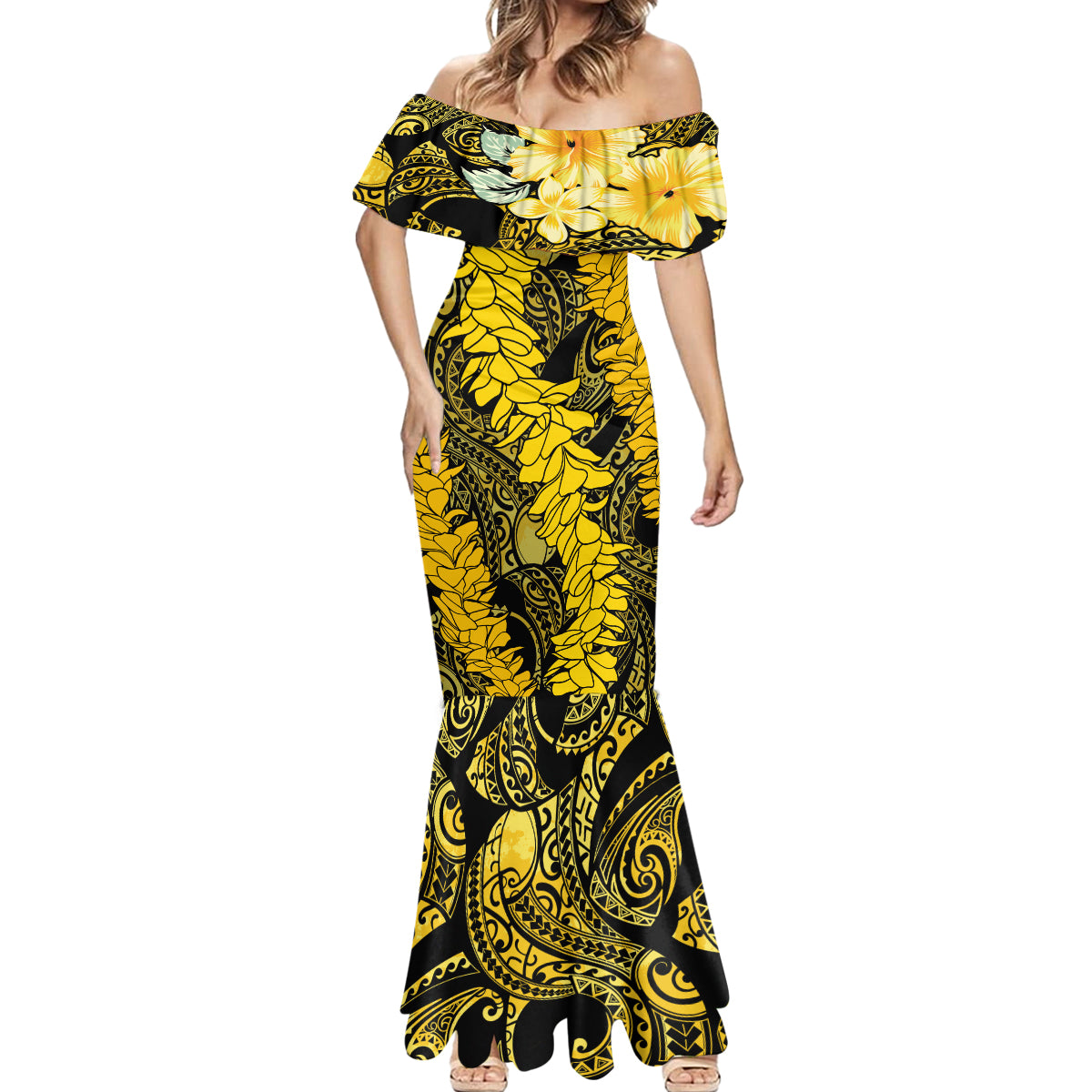 Hawaii Oahu Ilima Lei Mermaid Dress LT7 - Polynesian Pride