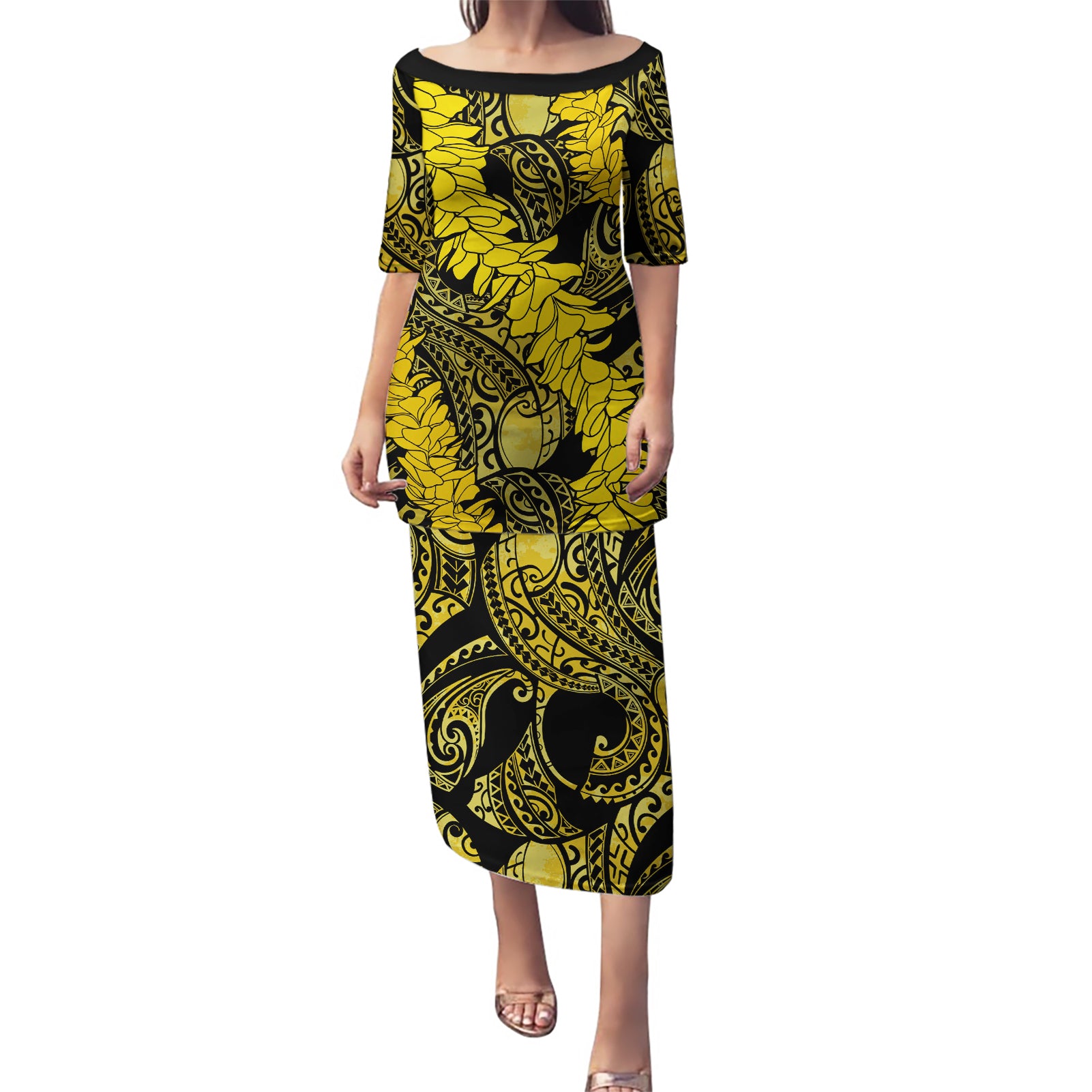 Hawaii Oahu Ilima Lei Puletasi LT7 Long Dress Yellow - Polynesian Pride