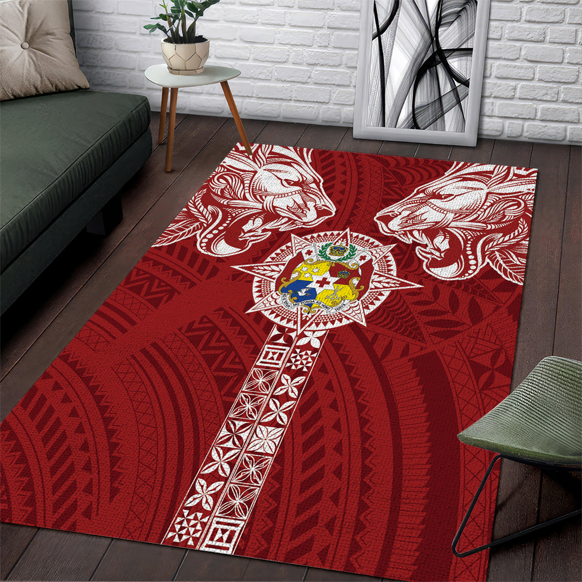 Tonga Independence Day Area Rug Tongatapu Lion Ngatu Motifs