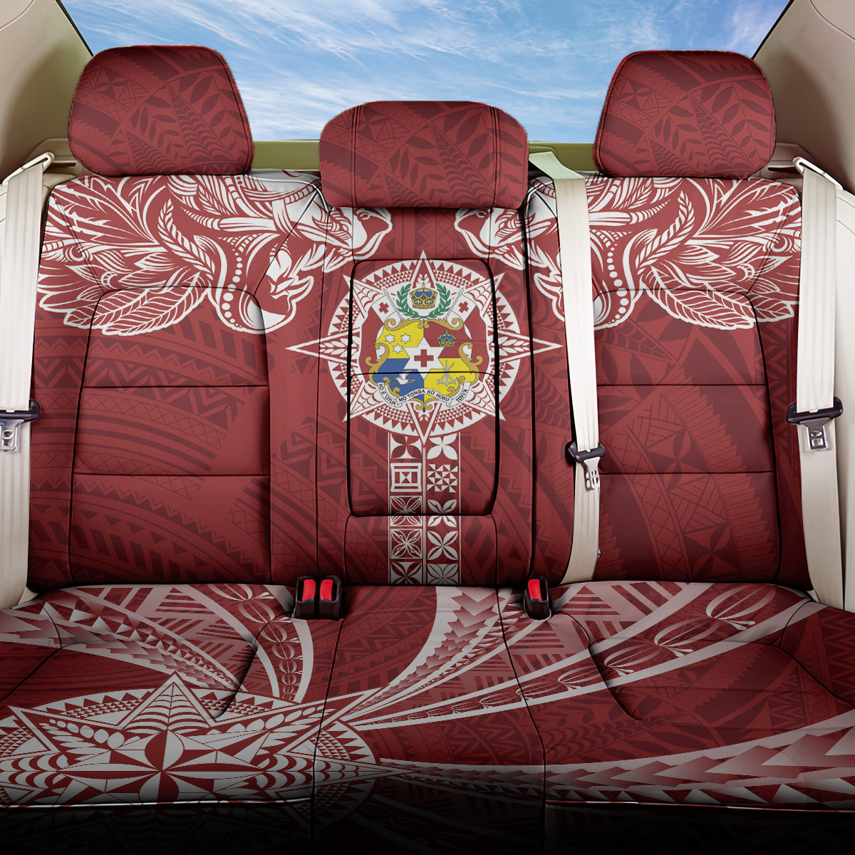 Tonga Independence Day Back Car Seat Cover Tongatapu Lion Ngatu Motifs LT7