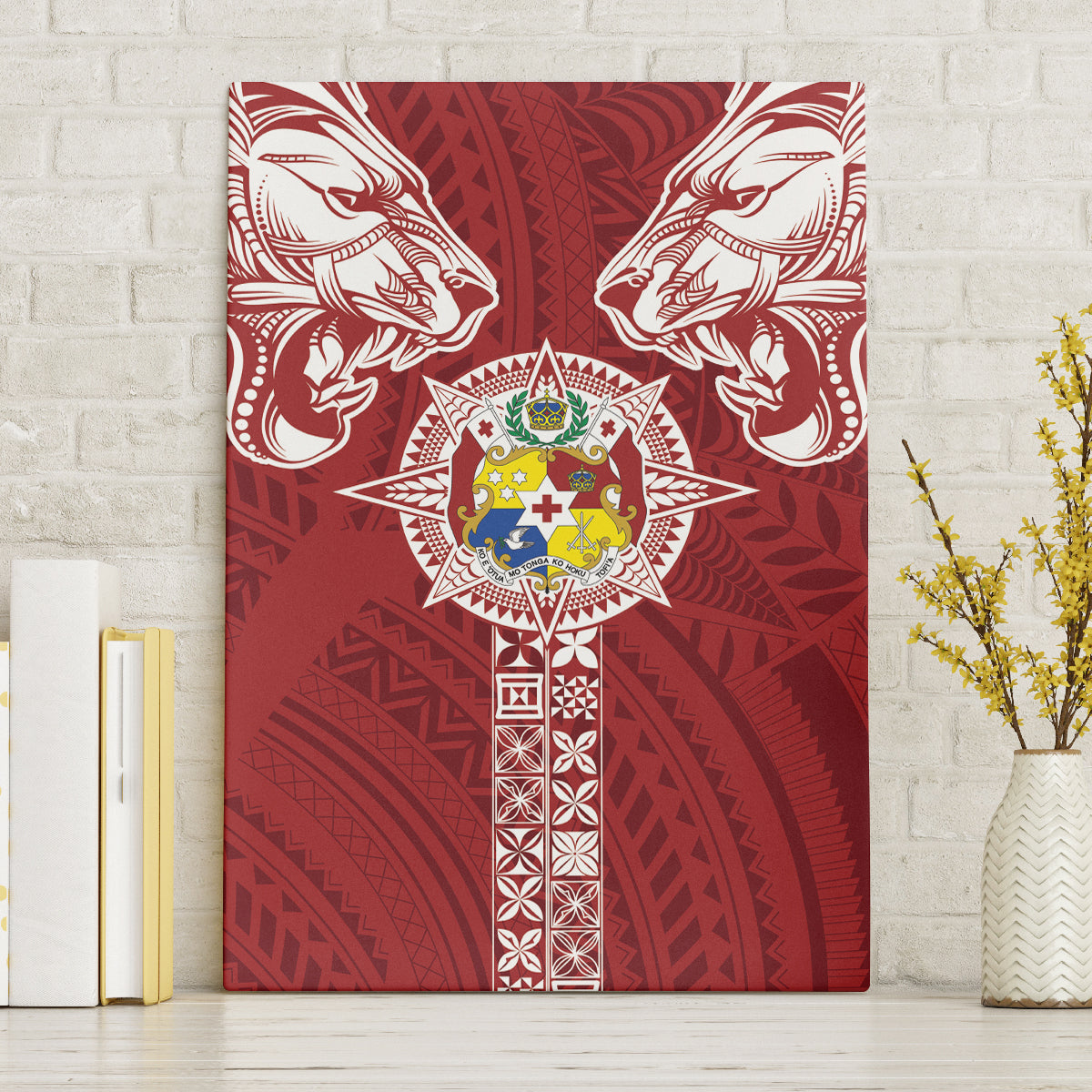 Tonga Independence Day Canvas Wall Art Tongatapu Lion Ngatu Motifs LT7 Without Frame Red - Polynesian Pride