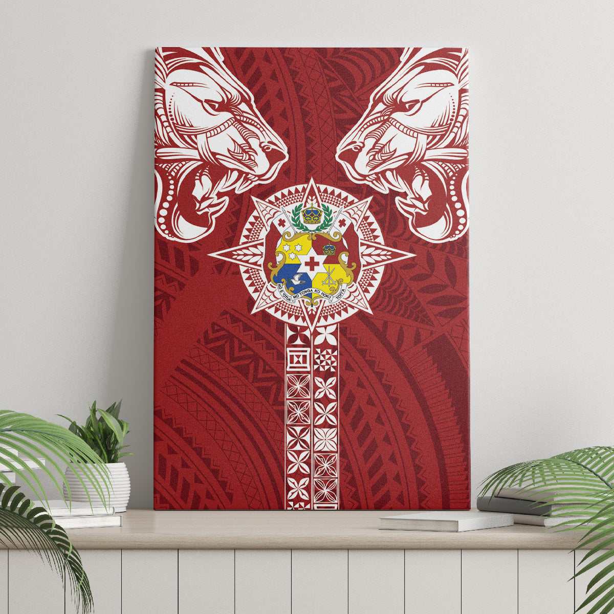 Tonga Independence Day Canvas Wall Art Tongatapu Lion Ngatu Motifs LT7 - Polynesian Pride