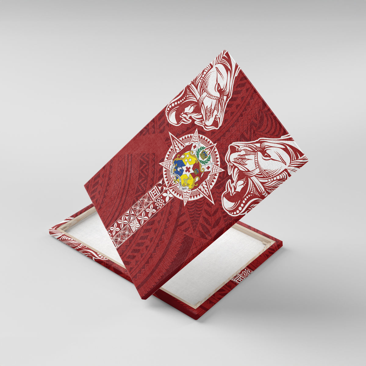 Tonga Independence Day Canvas Wall Art Tongatapu Lion Ngatu Motifs LT7 With Frame Red - Polynesian Pride