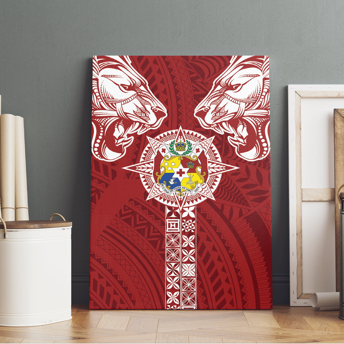 Tonga Independence Day Canvas Wall Art Tongatapu Lion Ngatu Motifs LT7 - Polynesian Pride
