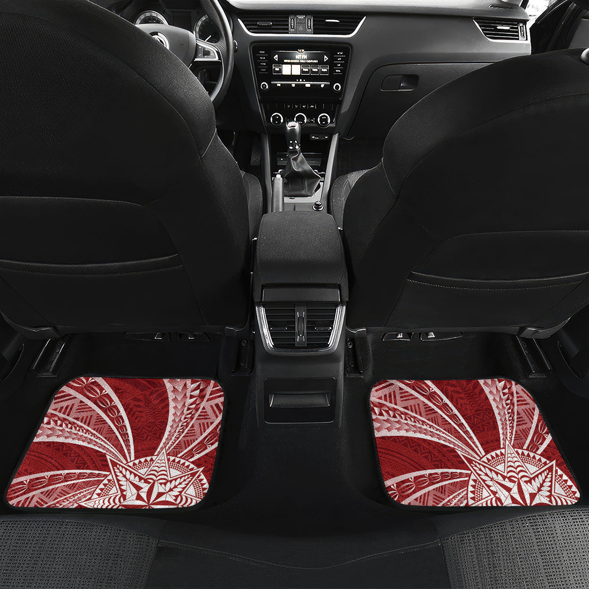 Tonga Independence Day Car Mats Tongatapu Lion Ngatu Motifs LT7 Set 2pcs - Back Red - Polynesian Pride