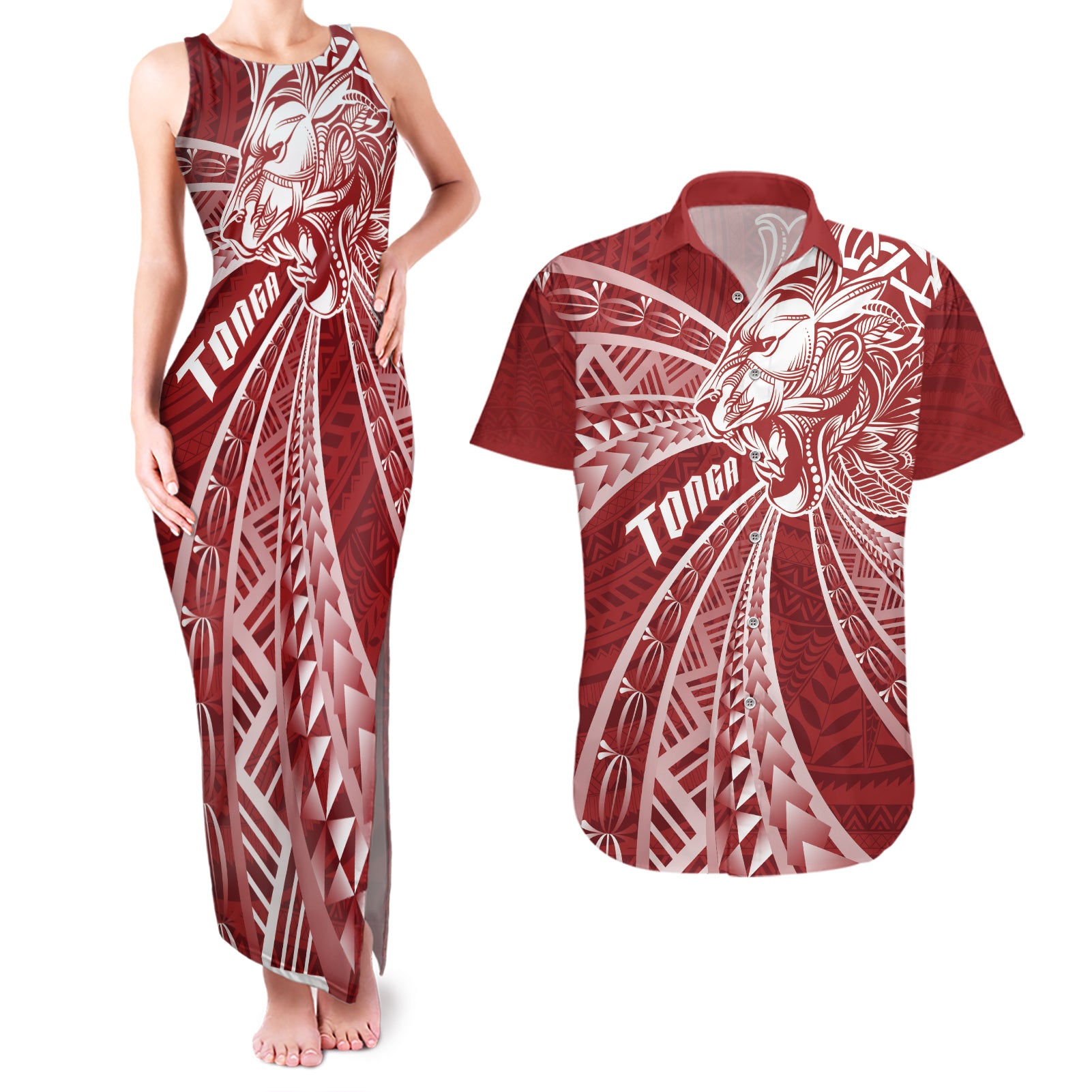 Tonga Independence Day Couples Matching Tank Maxi Dress and Hawaiian Shirt Tongatapu Lion Ngatu Motifs