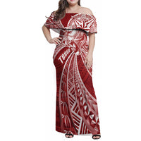 Tonga Independence Day Family Matching Off Shoulder Maxi Dress and Hawaiian Shirt Tongatapu Lion Ngatu Motifs