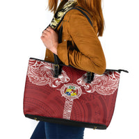 Tonga Independence Day Leather Tote Bag Tongatapu Lion Ngatu Motifs LT7 Red - Polynesian Pride