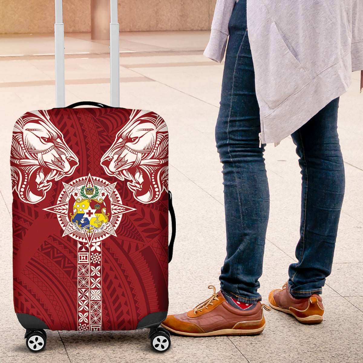 Tonga Independence Day Luggage Cover Tongatapu Lion Ngatu Motifs