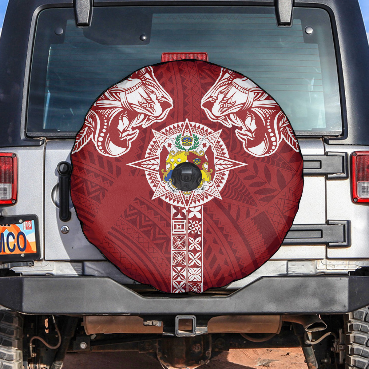 Tonga Independence Day Spare Tire Cover Tongatapu Lion Ngatu Motifs LT7 Red - Polynesian Pride