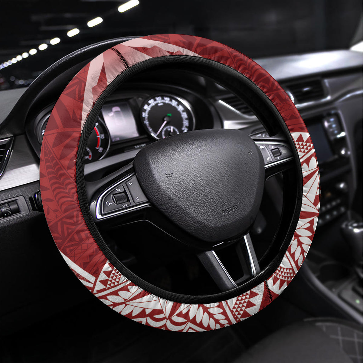 Tonga Independence Day Steering Wheel Cover Tongatapu Lion Ngatu Motifs LT7 Universal Fit Red - Polynesian Pride