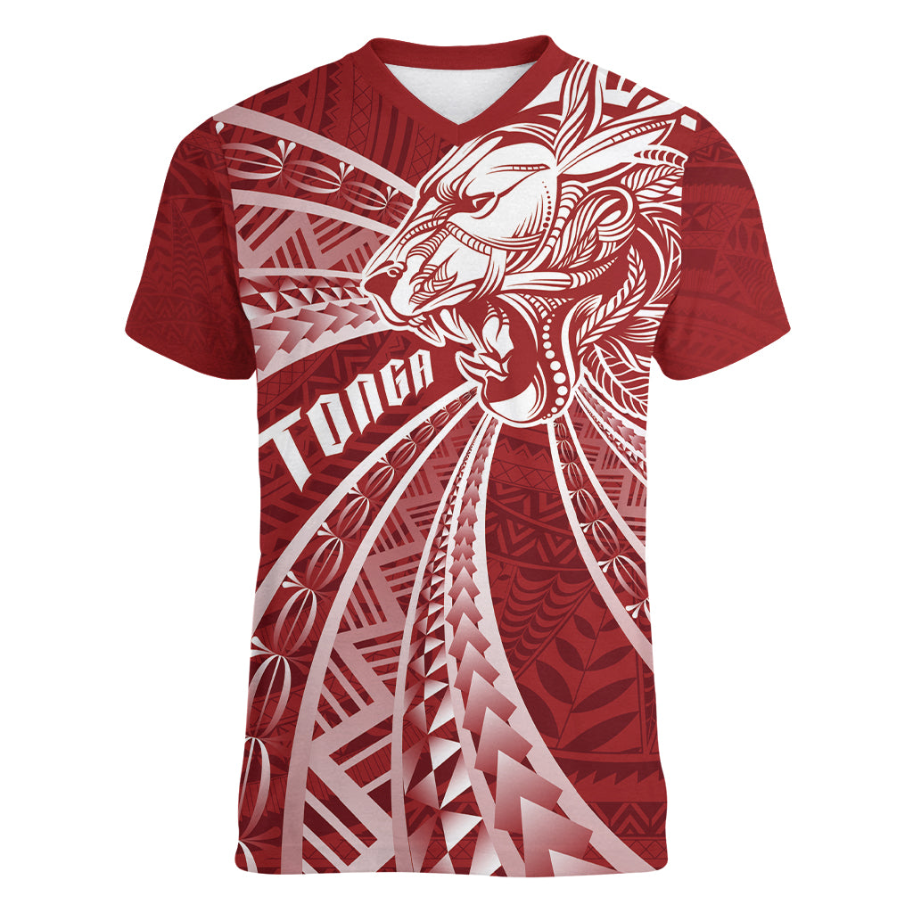 Tonga Independence Day Women V-Neck T-Shirt Tongatapu Lion Ngatu Motifs