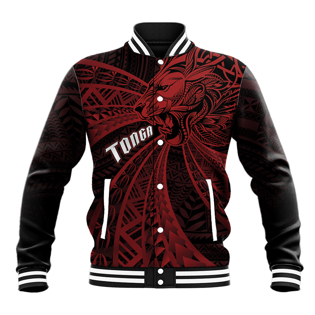 Tonga Independence Day Baseball Jacket Tongatapu Lion Ngatu Motifs Black Ver.