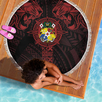 Tonga Independence Day Beach Blanket Tongatapu Lion Ngatu Motifs Black Ver. LT7 - Polynesian Pride