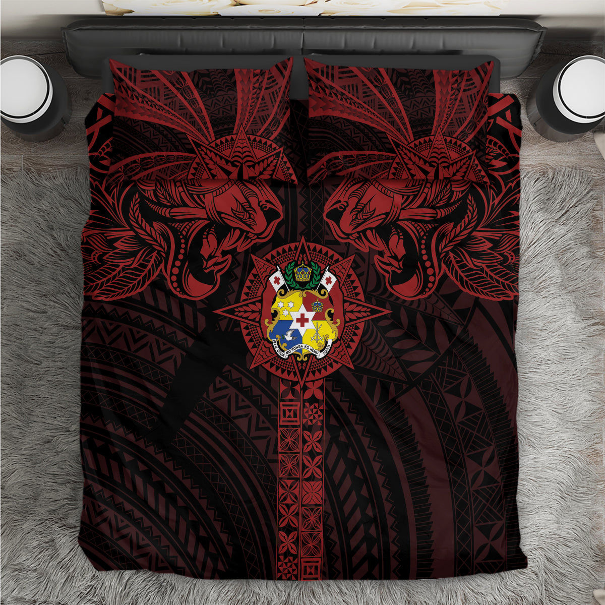 Tonga Independence Day Bedding Set Tongatapu Lion Ngatu Motifs Black Ver. LT7 Black - Polynesian Pride