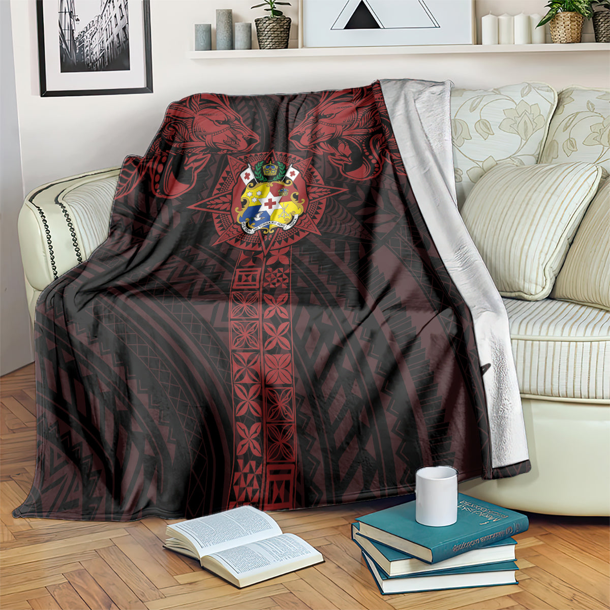 Tonga Independence Day Blanket Tongatapu Lion Ngatu Motifs Black Ver. LT7 Black - Polynesian Pride