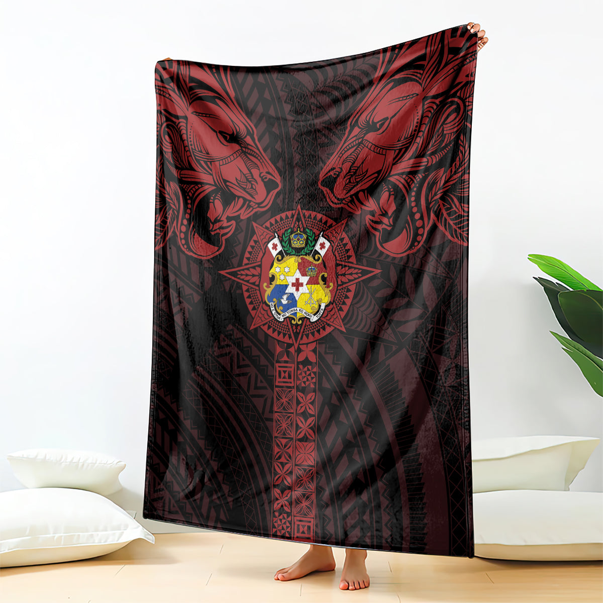 Tonga Independence Day Blanket Tongatapu Lion Ngatu Motifs Black Ver. LT7 - Polynesian Pride