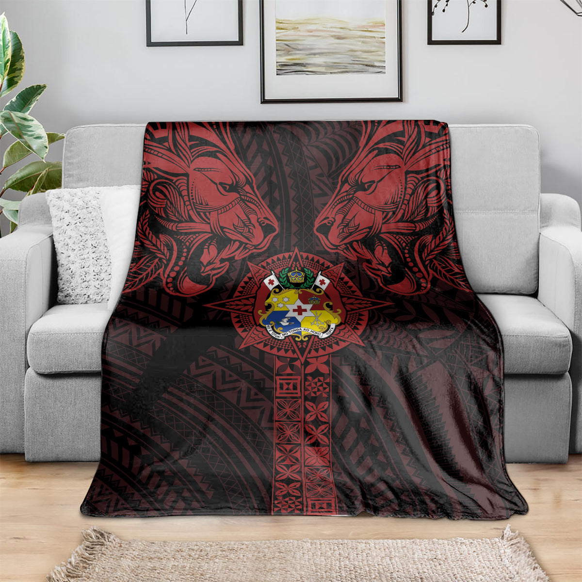 Tonga Independence Day Blanket Tongatapu Lion Ngatu Motifs Black Ver. LT7 - Polynesian Pride