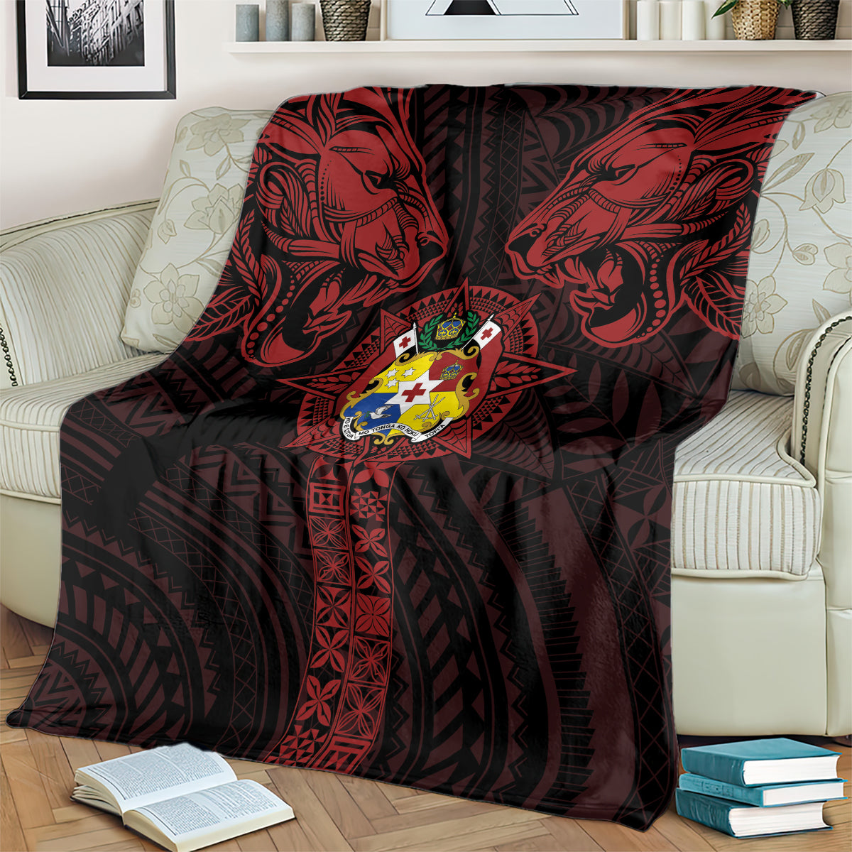 Tonga Independence Day Blanket Tongatapu Lion Ngatu Motifs Black Ver. LT7 - Polynesian Pride