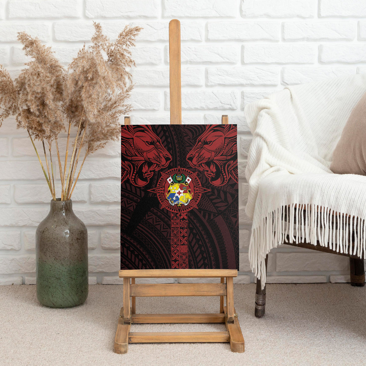 Tonga Independence Day Canvas Wall Art Tongatapu Lion Ngatu Motifs Black Ver. LT7 - Polynesian Pride